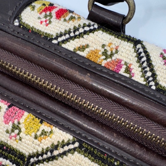Anthropologie Nest Cross Stitch Embroidery Purse Bag Satchel Leather Handles - Picture 5 of 10